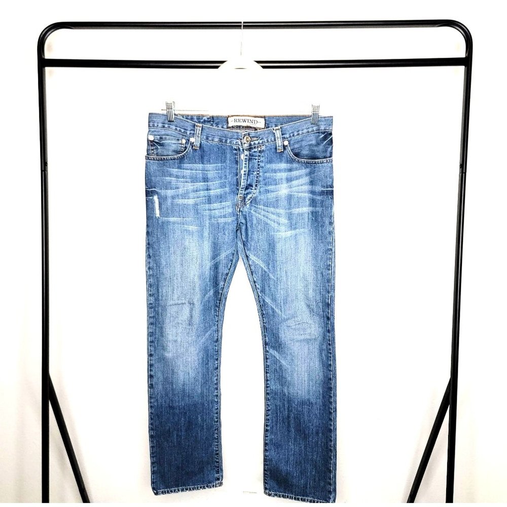 🔥Host Pick🔥 Rewind A255 Men's Button Fly Comfort Wear Distressed Jeans Size 34